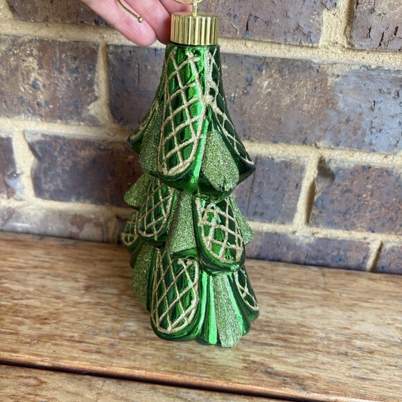 Jumbo Shatterproof Christmas Ornament Christmas Tree Green Gold 9”x6.5” - Picture 3 of 7
